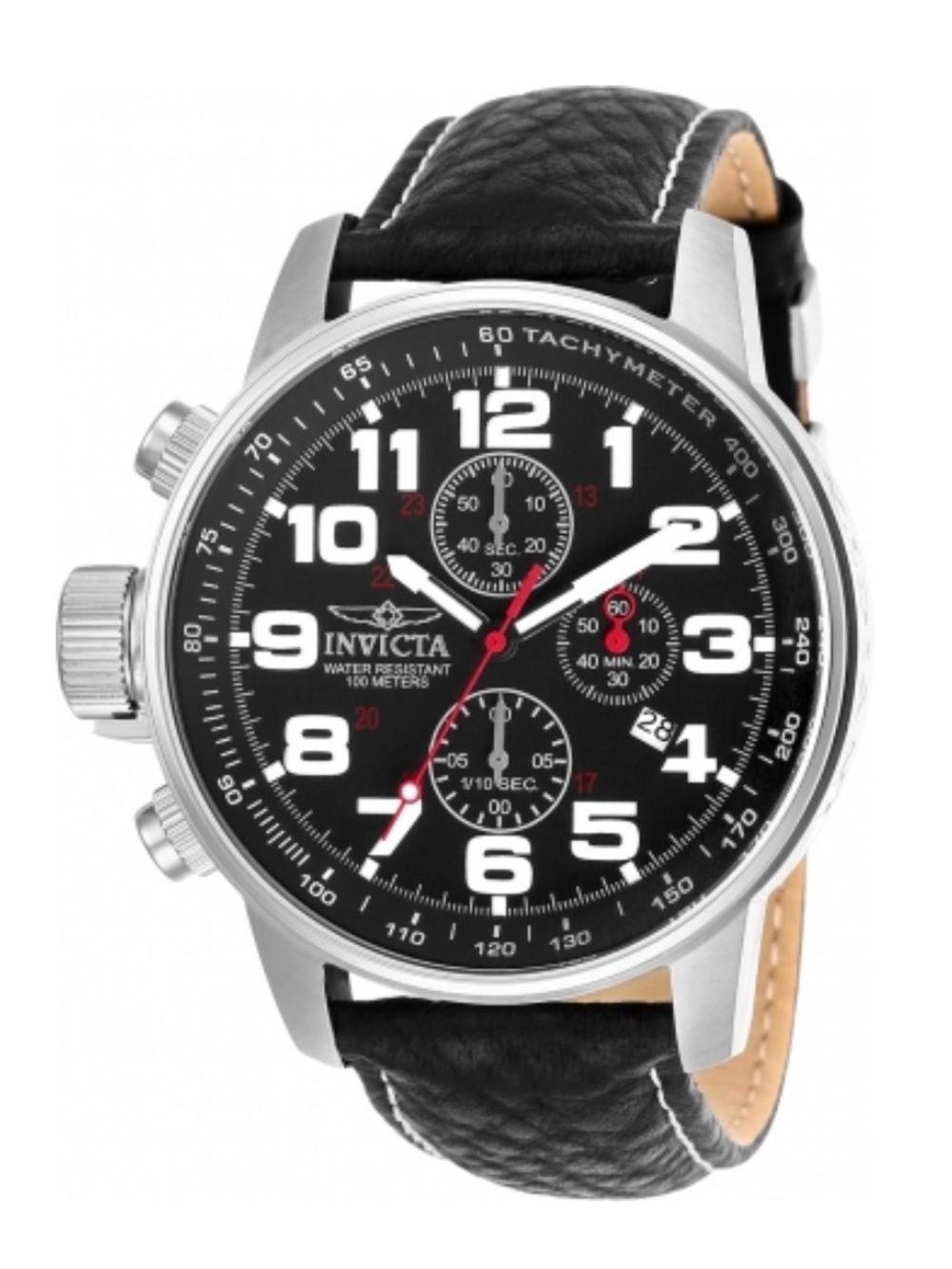 Invicta Black and Red Chronograph Watch with Leather Strap